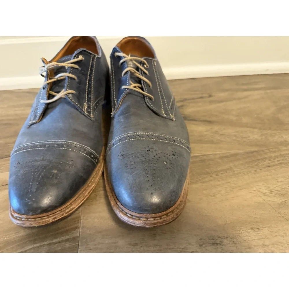 Allen Edmonds Bainbridge Men Size 10.5D Navy Blue Cap Toe Derby Dress Shoes